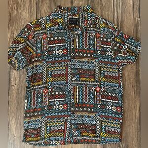 Cactus Man Ricky Singh Men’s Button Up Shirt Size Large Aztec Print
